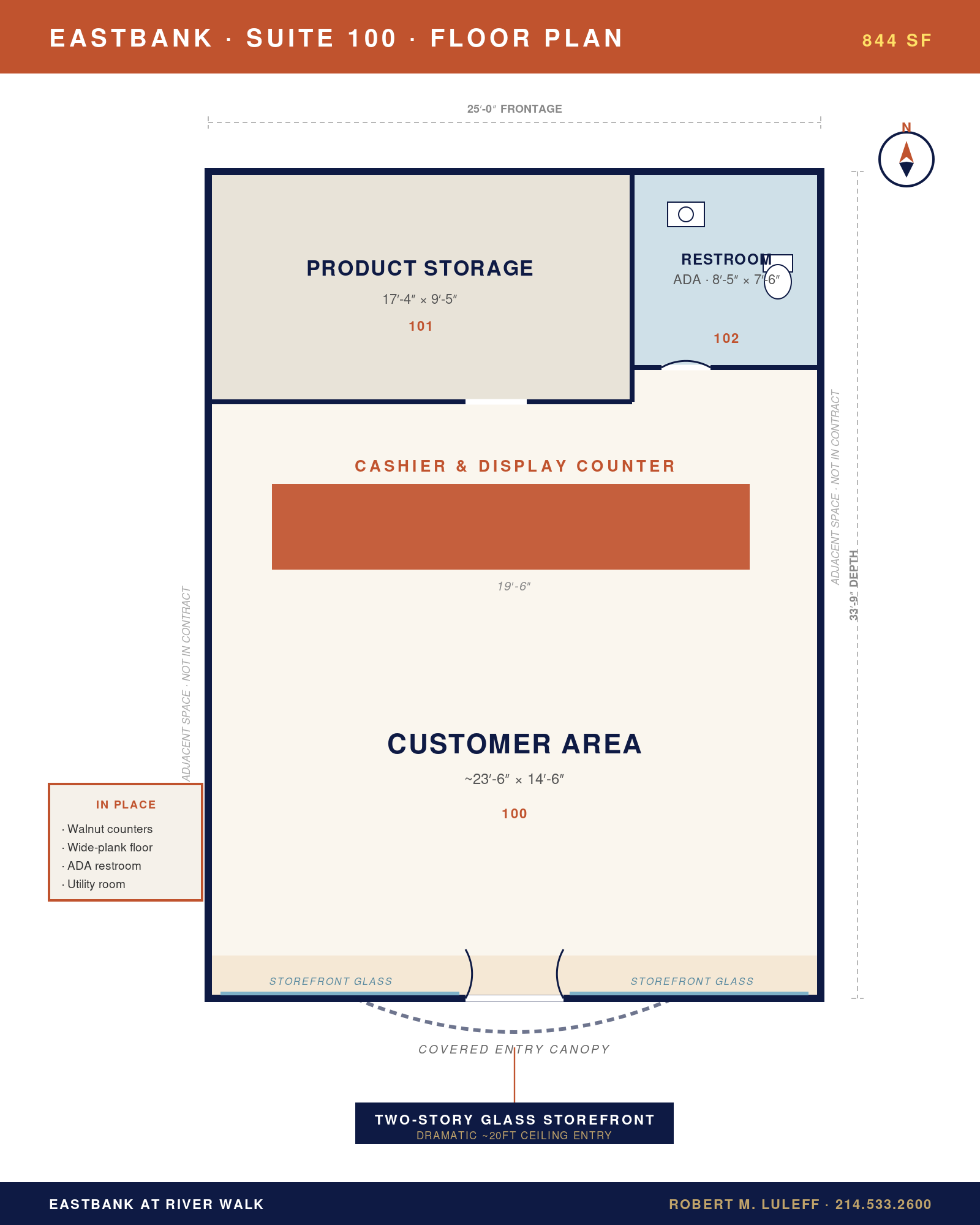EASTBANK Suite 100 floor plan — 844 SF