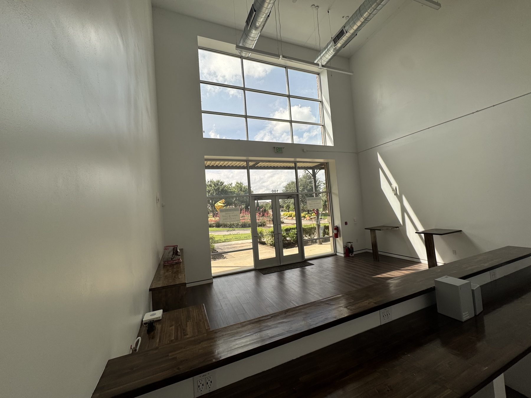 Two-story glass storefront interior